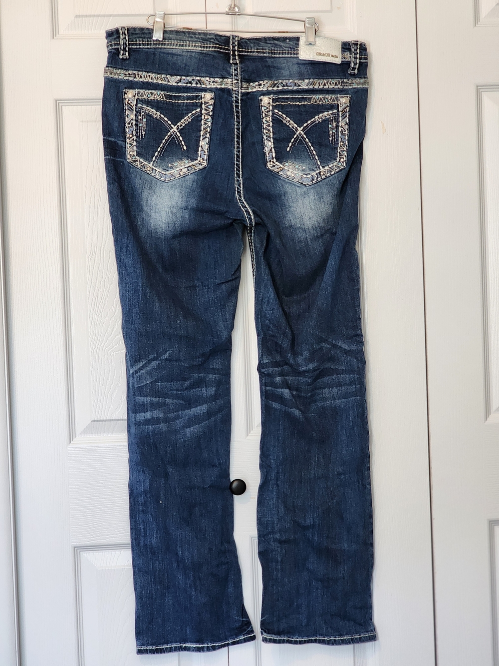 RELIST SOON Grace in LA Distressed Dark Boot Cut P Straight Jeans In Size 17 - Picture 6 of 12